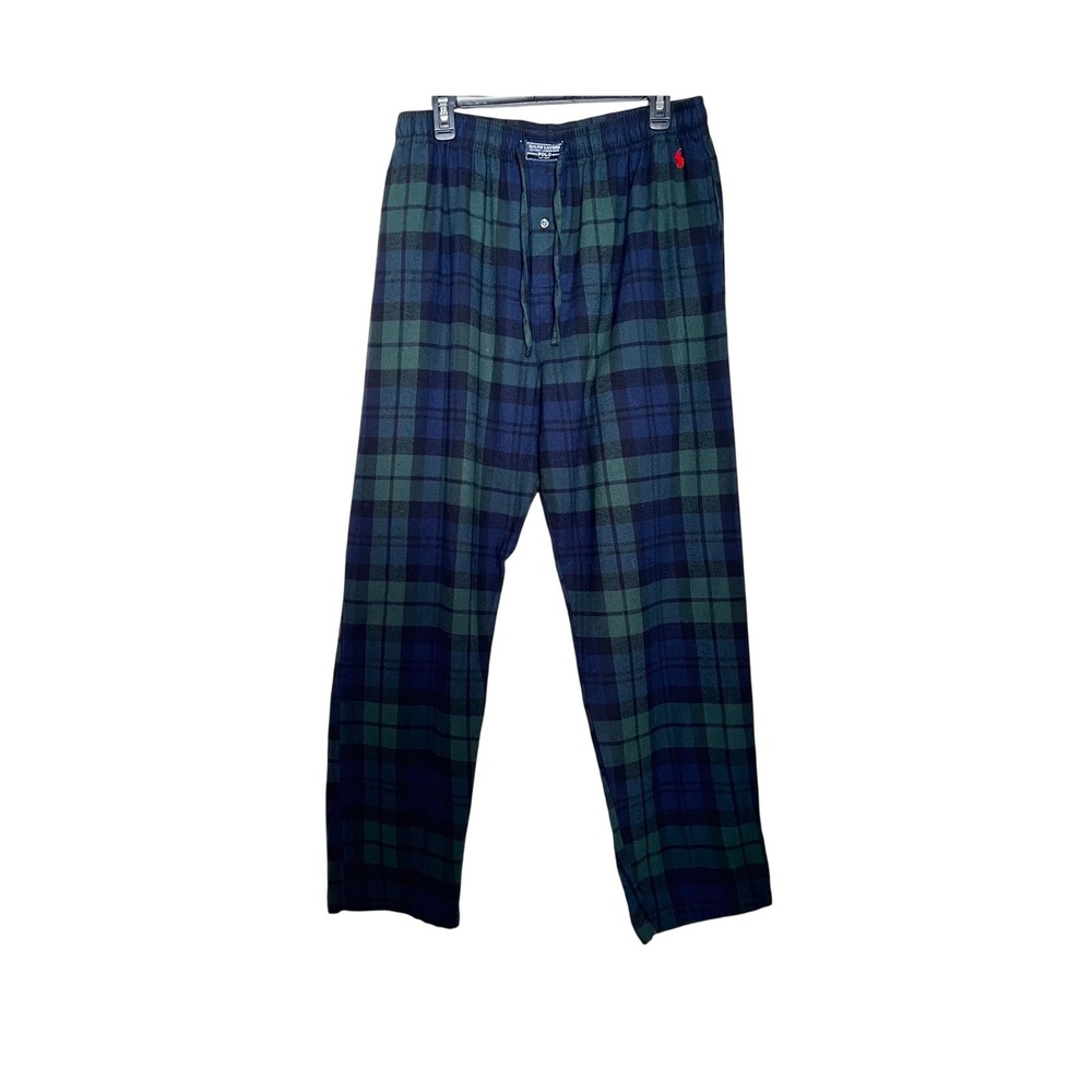 Polo Ralph Lauren Mens‎ Black Watch Plaid Flannel Pajama Pants Navy Green Large - Picture 2 of 15